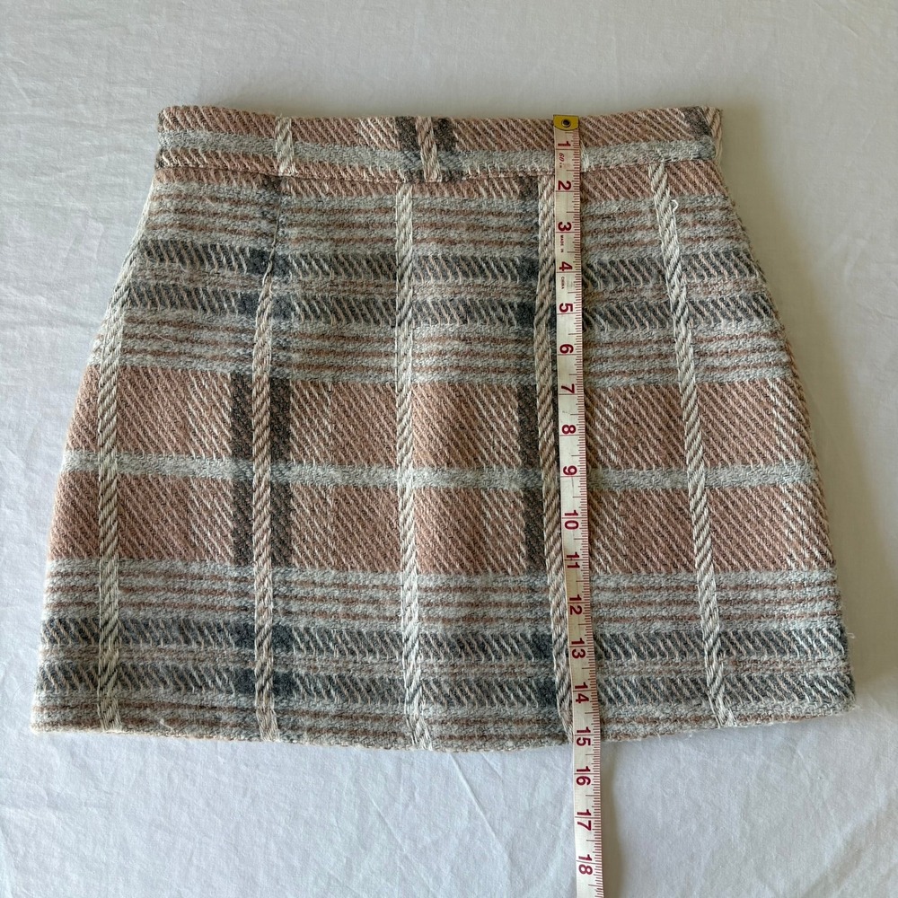 Lulus Tan Plaid Tweed Mini Skirt High Waisted A-Line Lined Size S - Picture 4 of 9